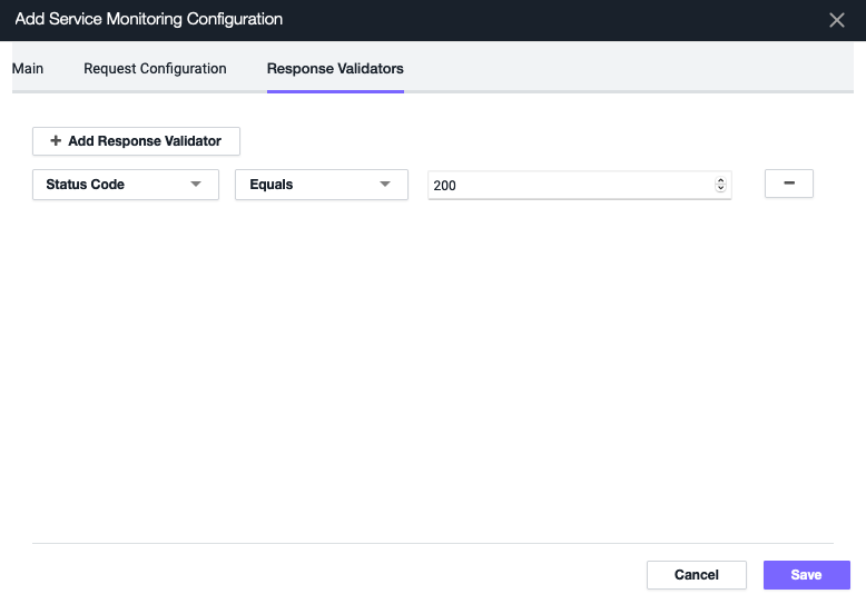 Select the Response Validator for an AppDynamics configuration for an HTTP Check