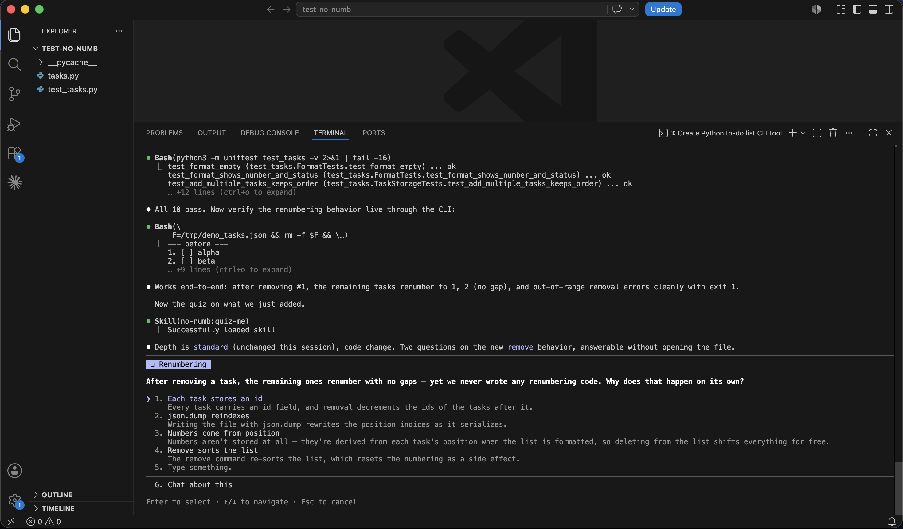 No-Numb quizzing you on code Claude just wrote, mid-session in the editor