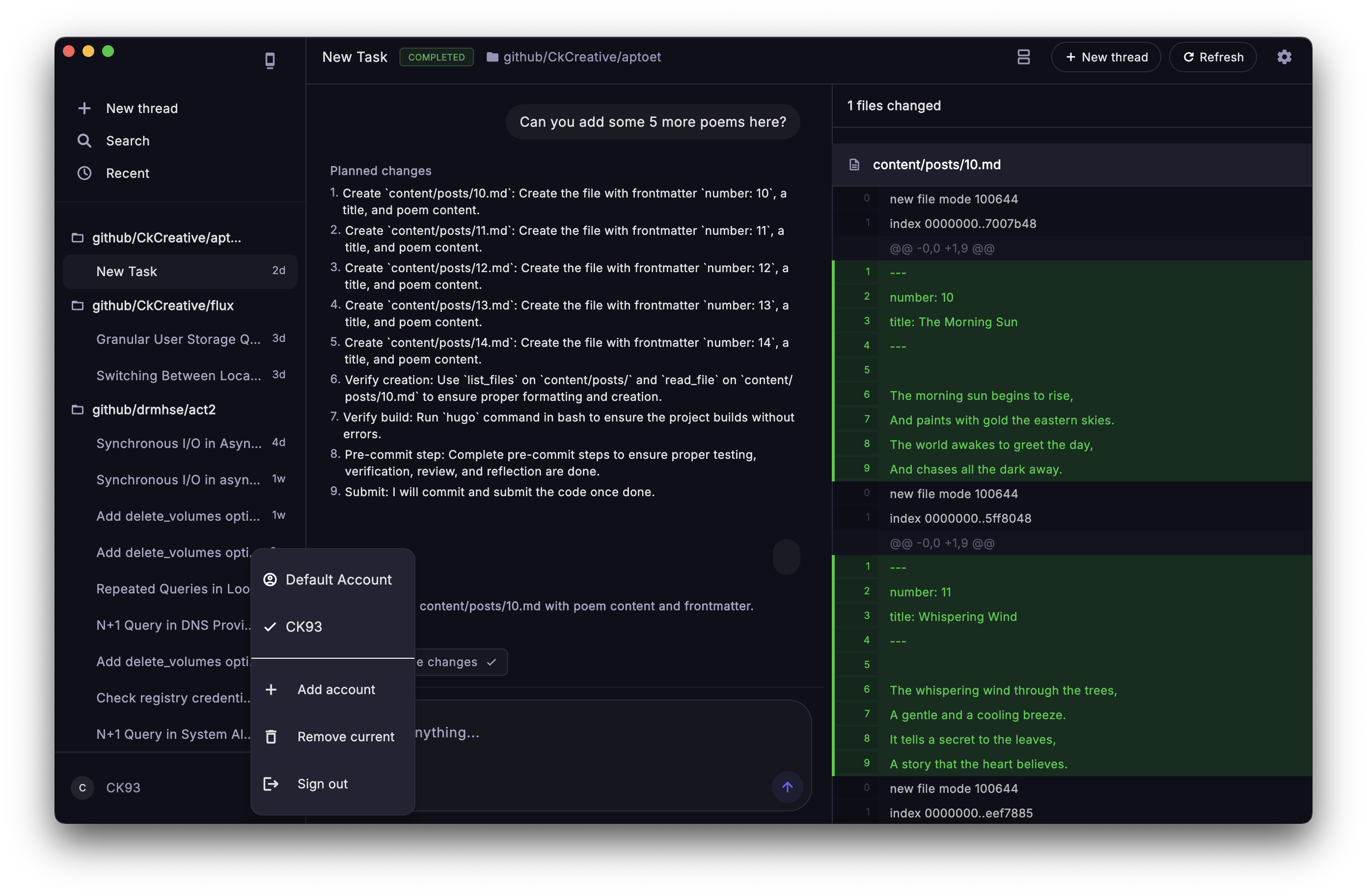 Jules Flutter client in dark mode