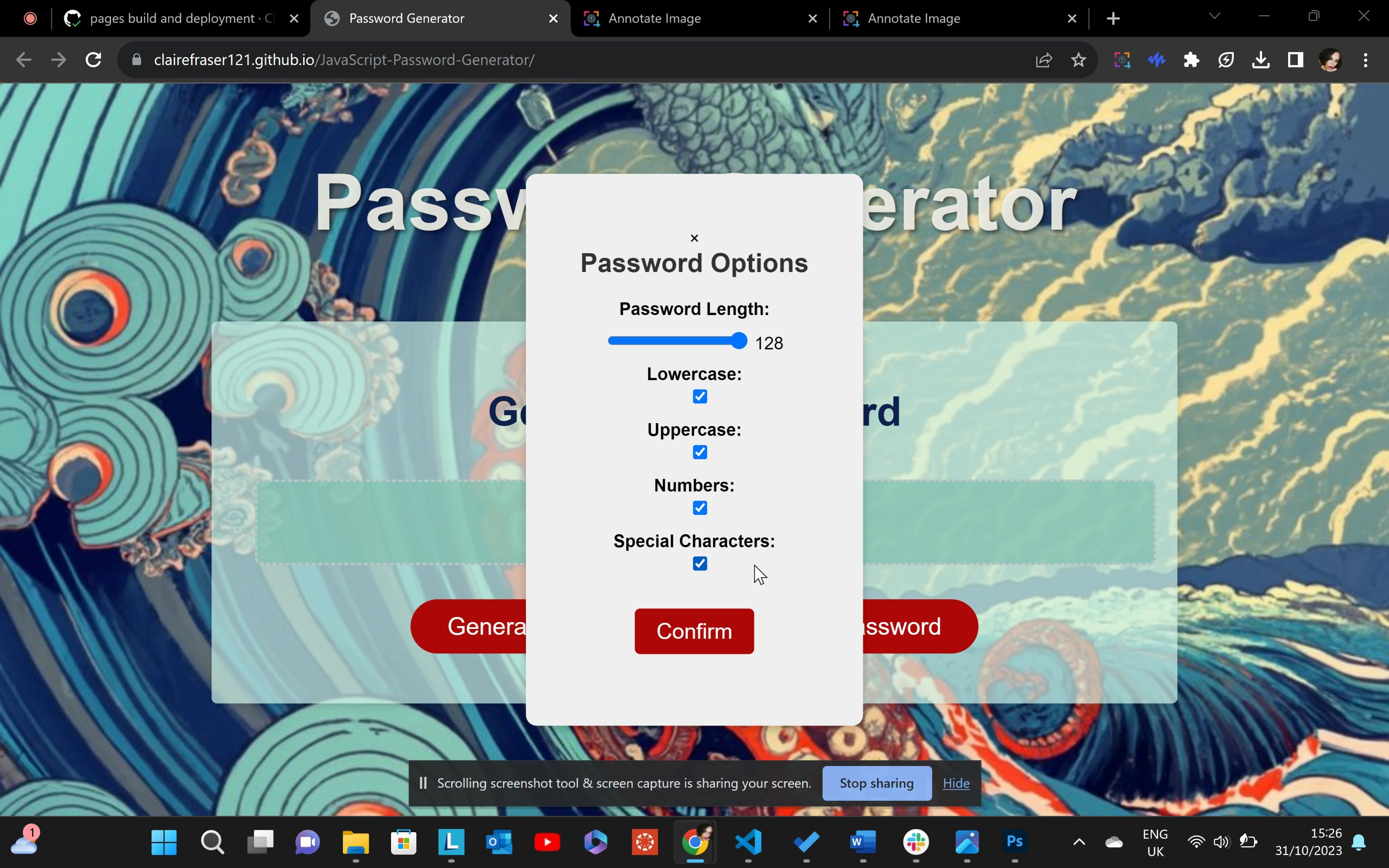 Password Generator Options Screenshot