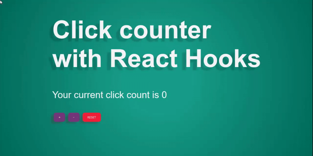 Screenshot of click counter app using React Hooks