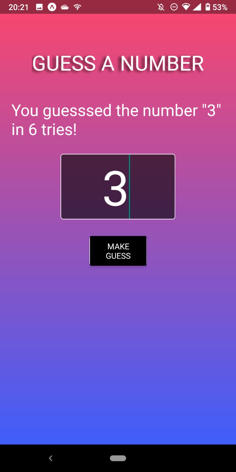 Screenshot of React Native guessing game app