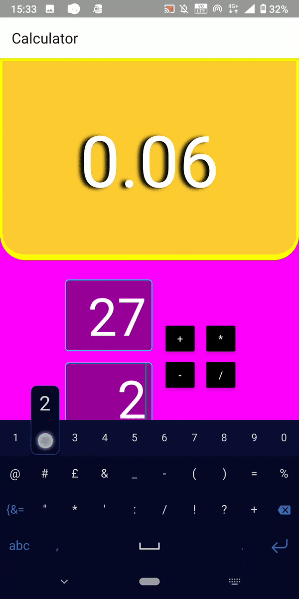 Screenshot of React Native multipage calculator app