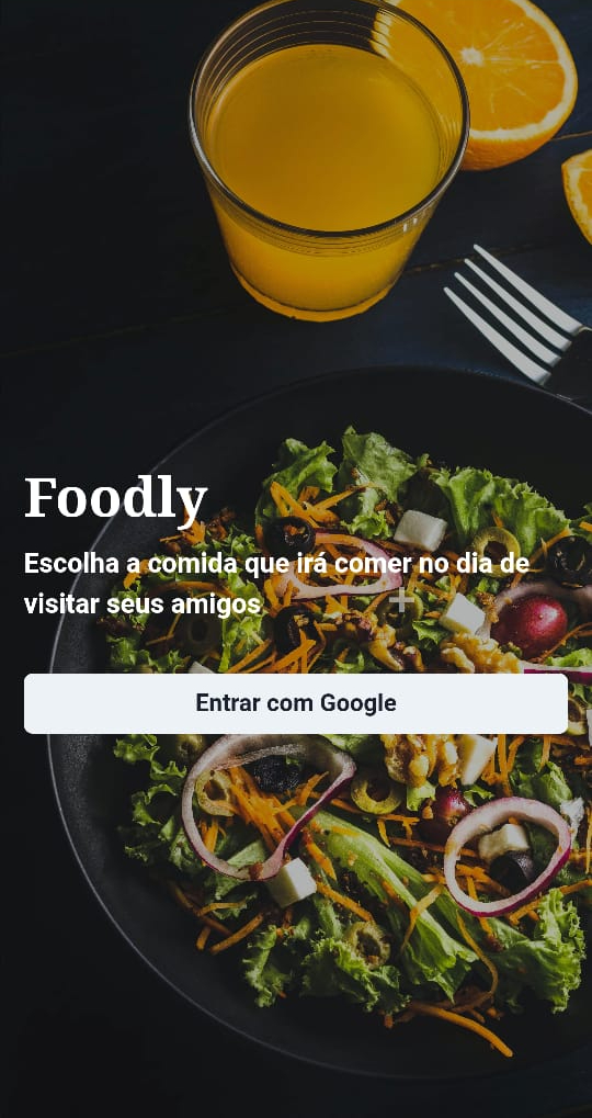 Página inicial do site, com o nome do projeto, uma descrição simples e um botão para fazer login com o google