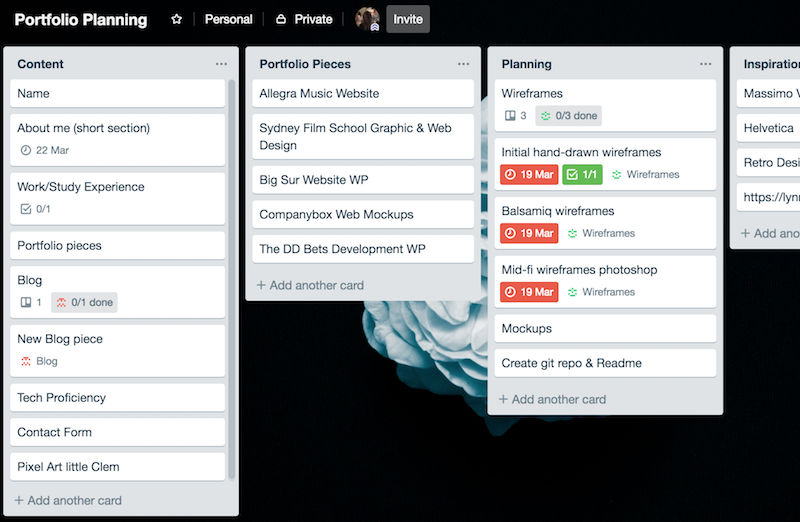 Image of Trello board: Content Planning