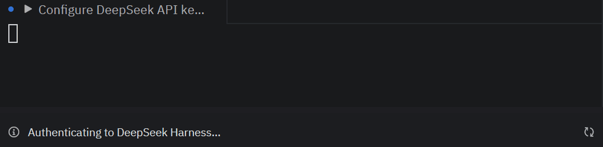 After clicking: the thread shows "Authenticating to DeepSeek Harness…" while Zed runs the Configure DeepSeek API key terminal task