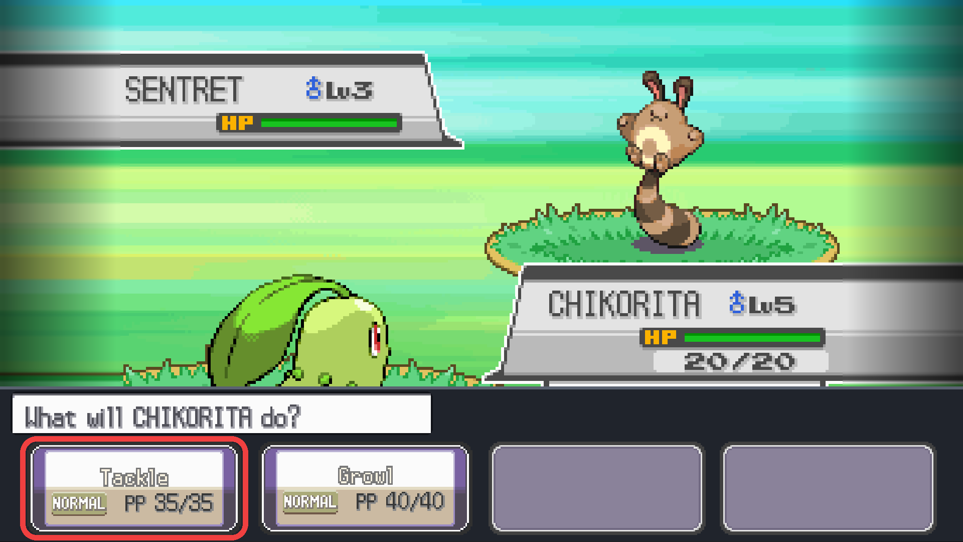 Menu de golpes de Pokémon SoulSilver em tela única no projeto ssrecomp