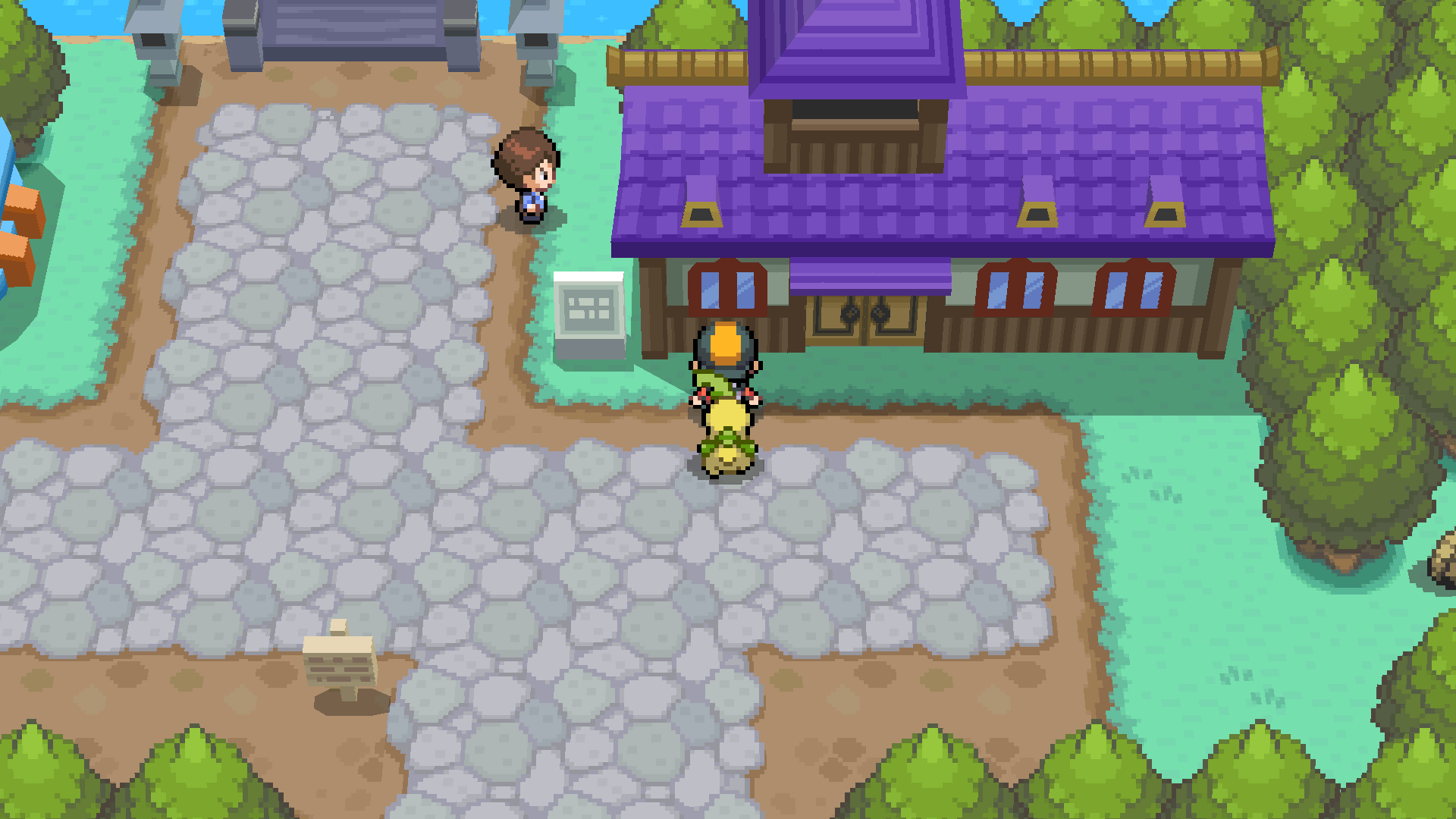 Pokémon SoulSilver em Violet City com cenário widescreen no ssrecomp