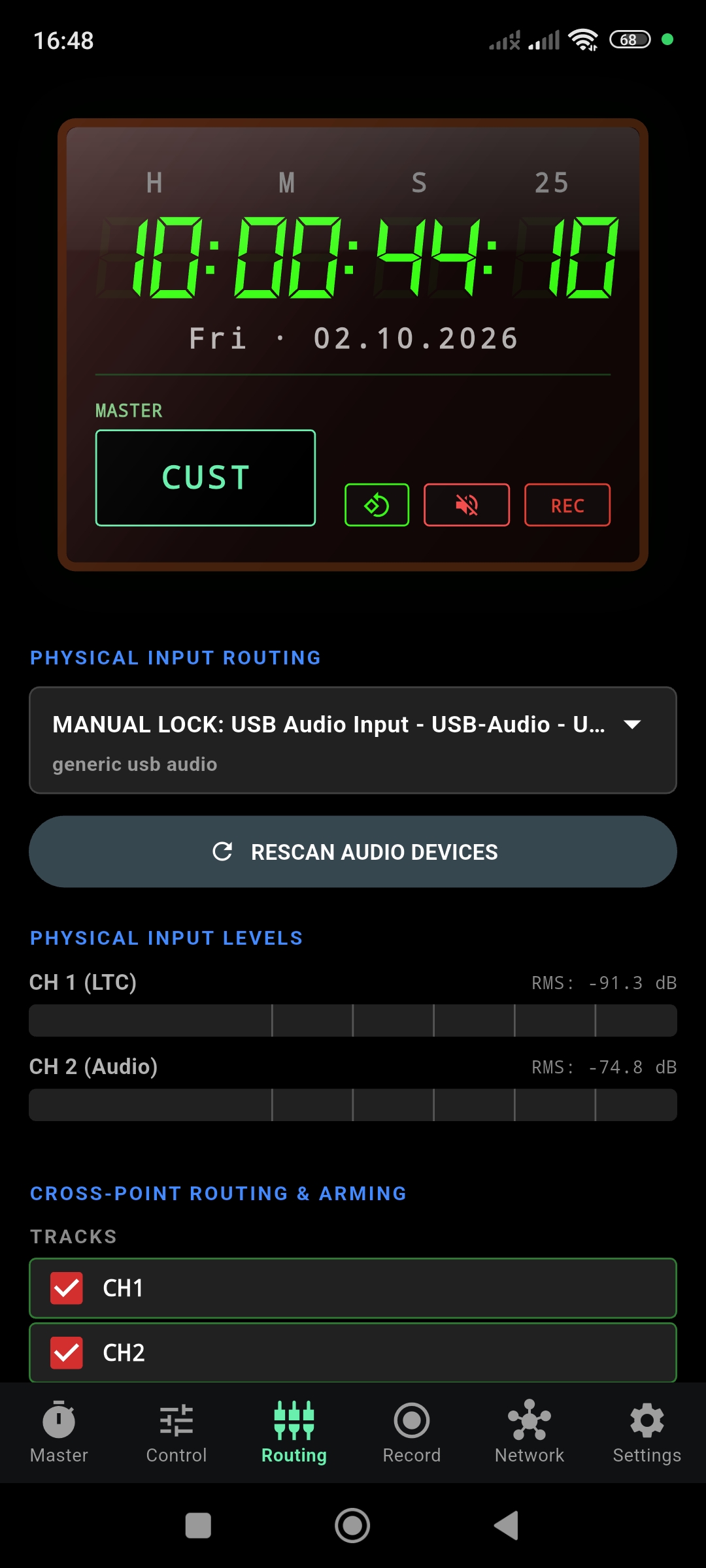 Routing screen confirming MANUAL LOCK