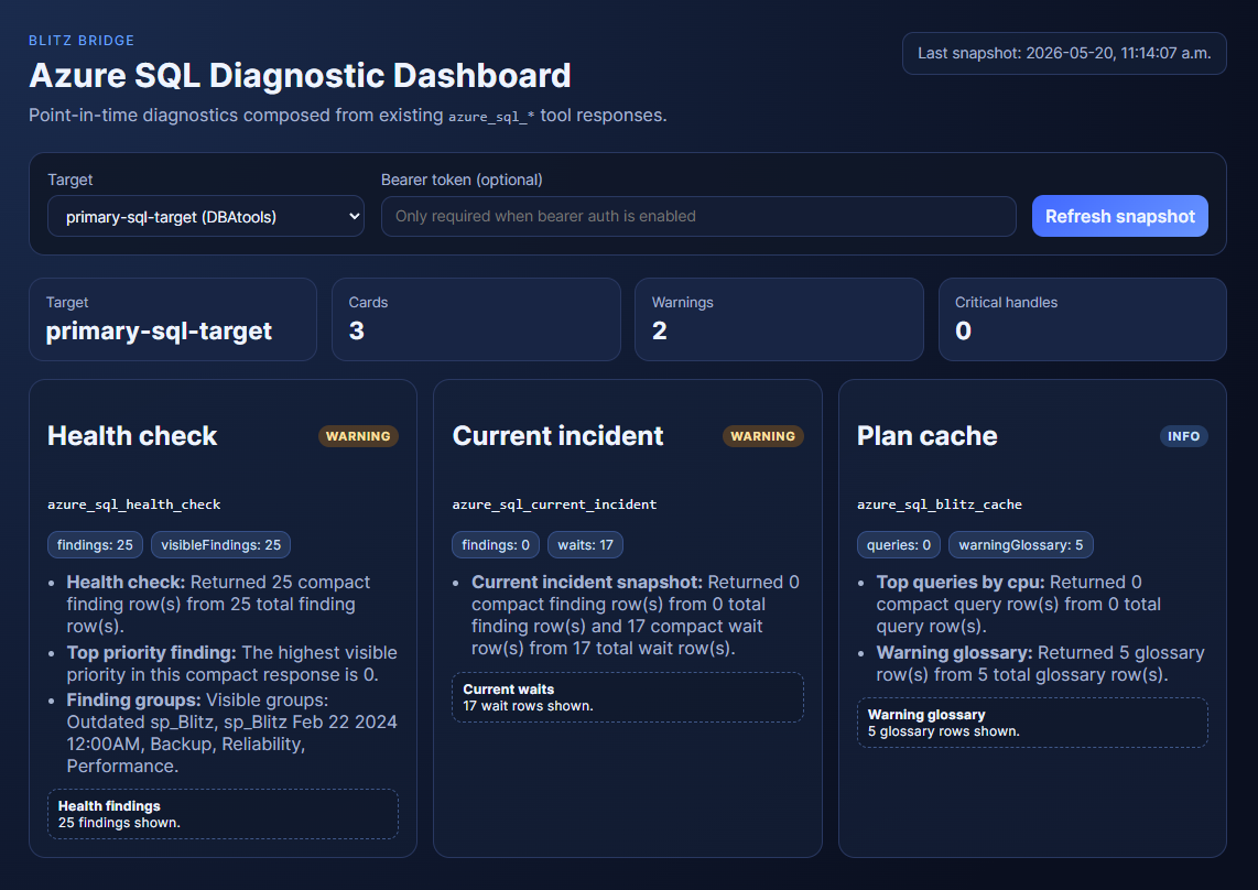 Blitz Bridge dashboard