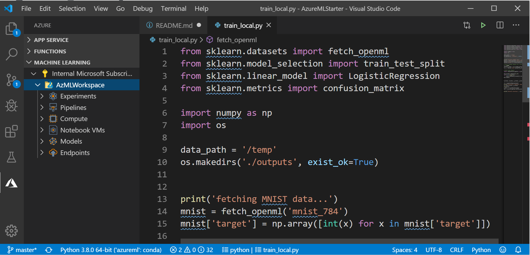 Azure ML Workspace in VS Code