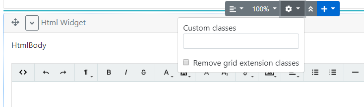 Custom classes editor on a widget contained in Flow Part.