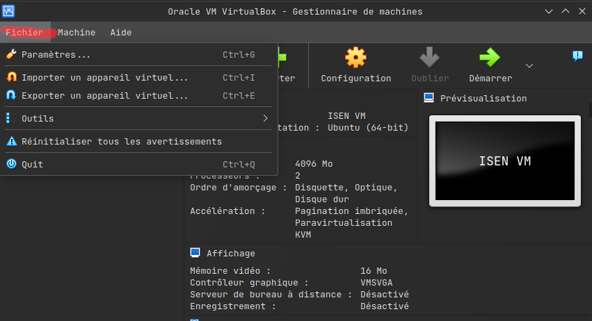 VirtualBox fichier