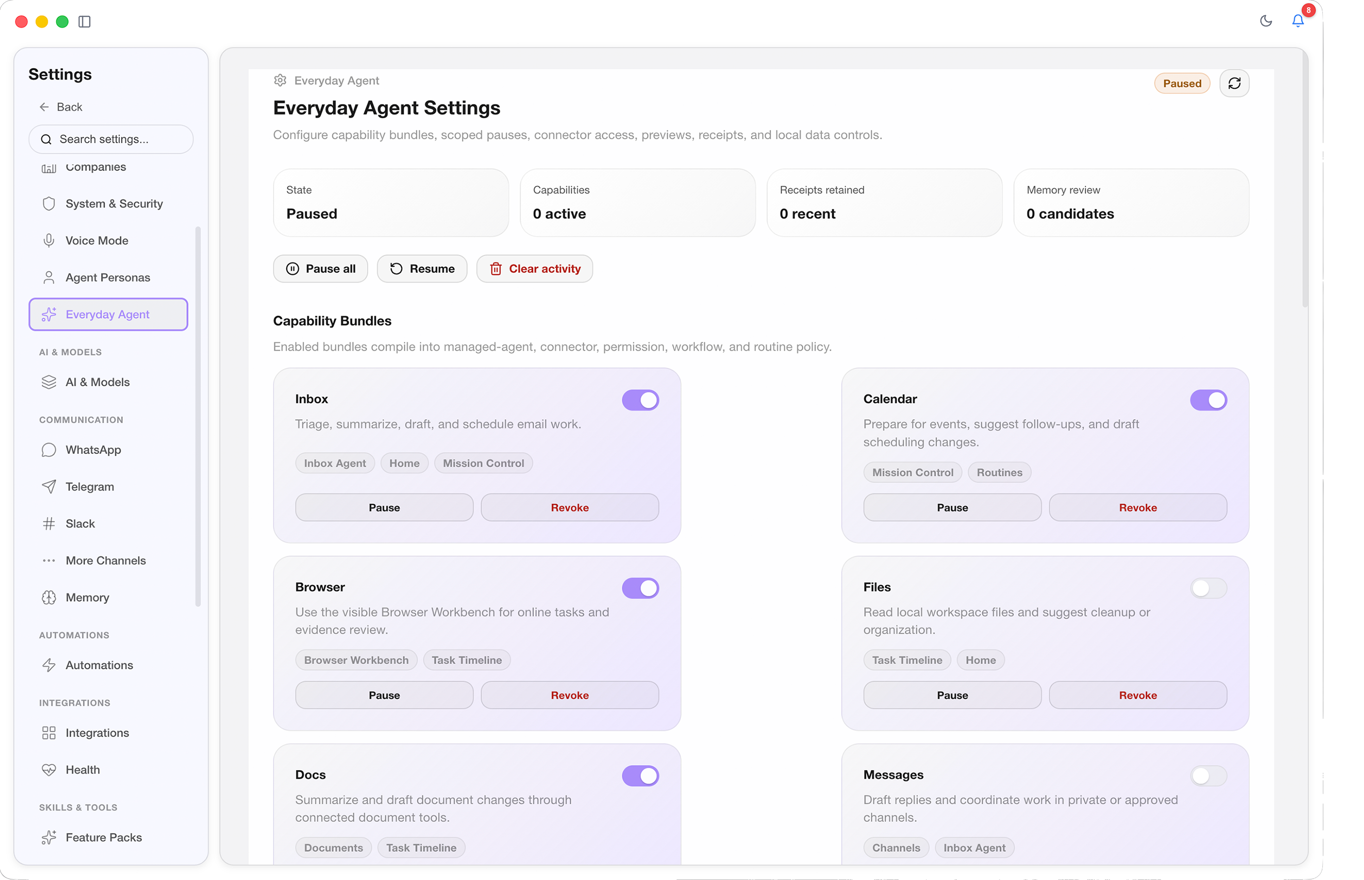 Everyday Agent settings