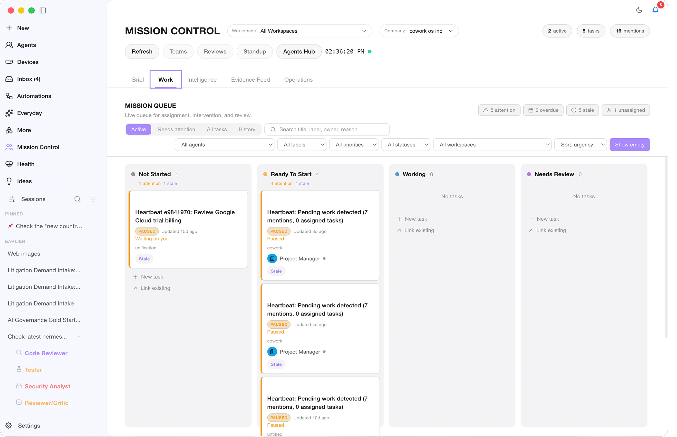 Mission Control task board