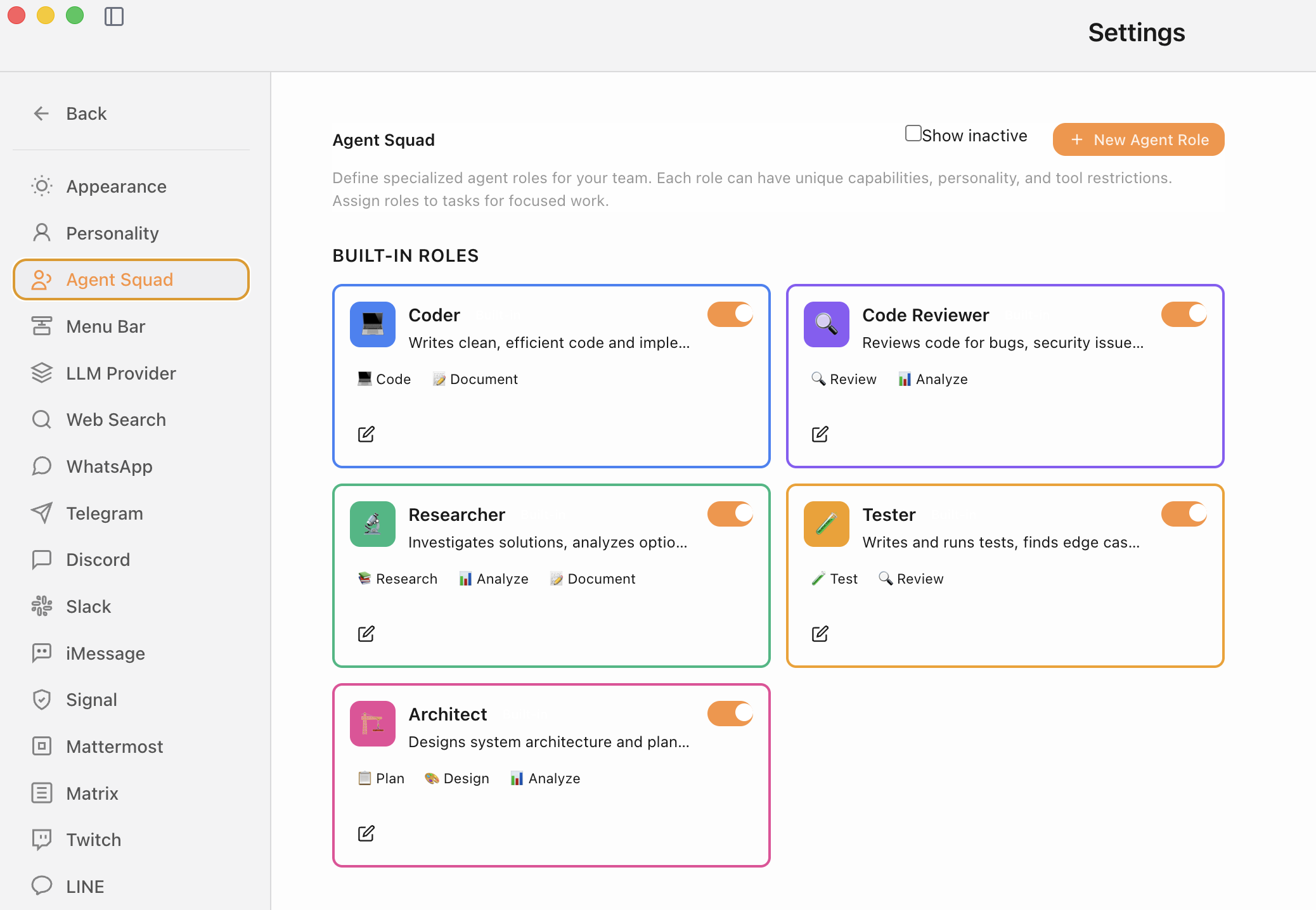 CoWork OS Channel Settings