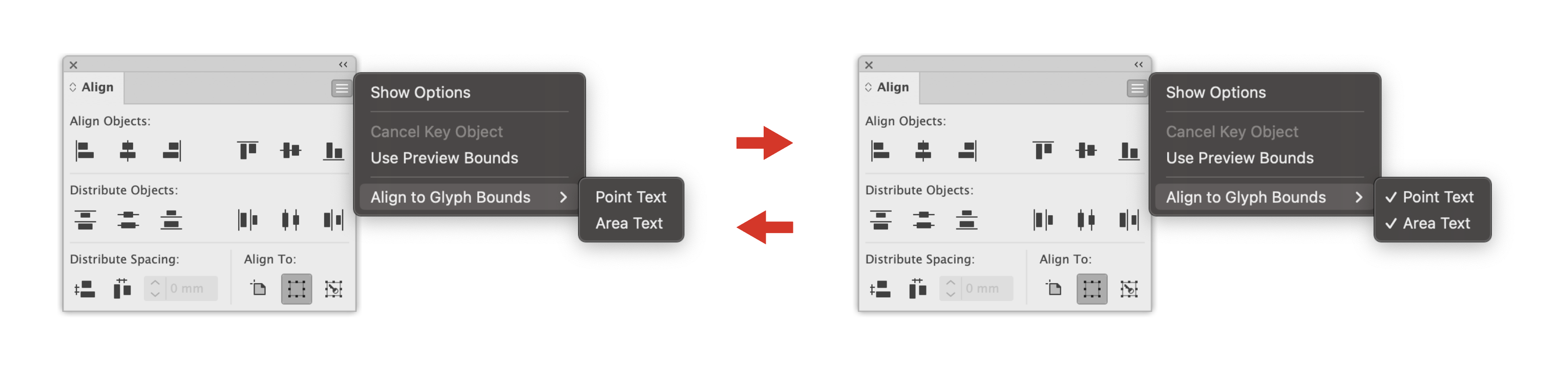 Toggle Align To Glyph Bounds