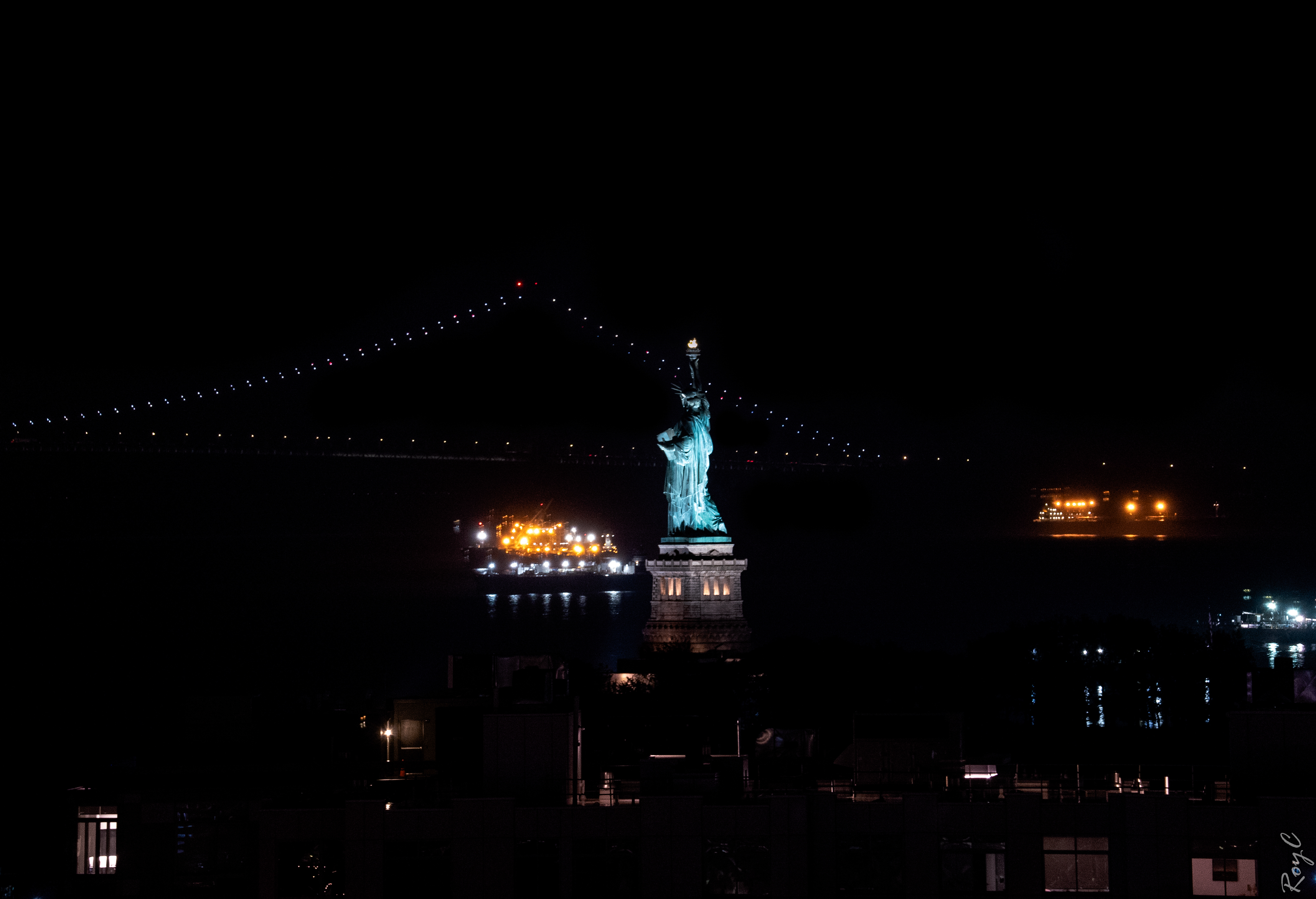 Statue of Liberty in Darkness, shoot over window