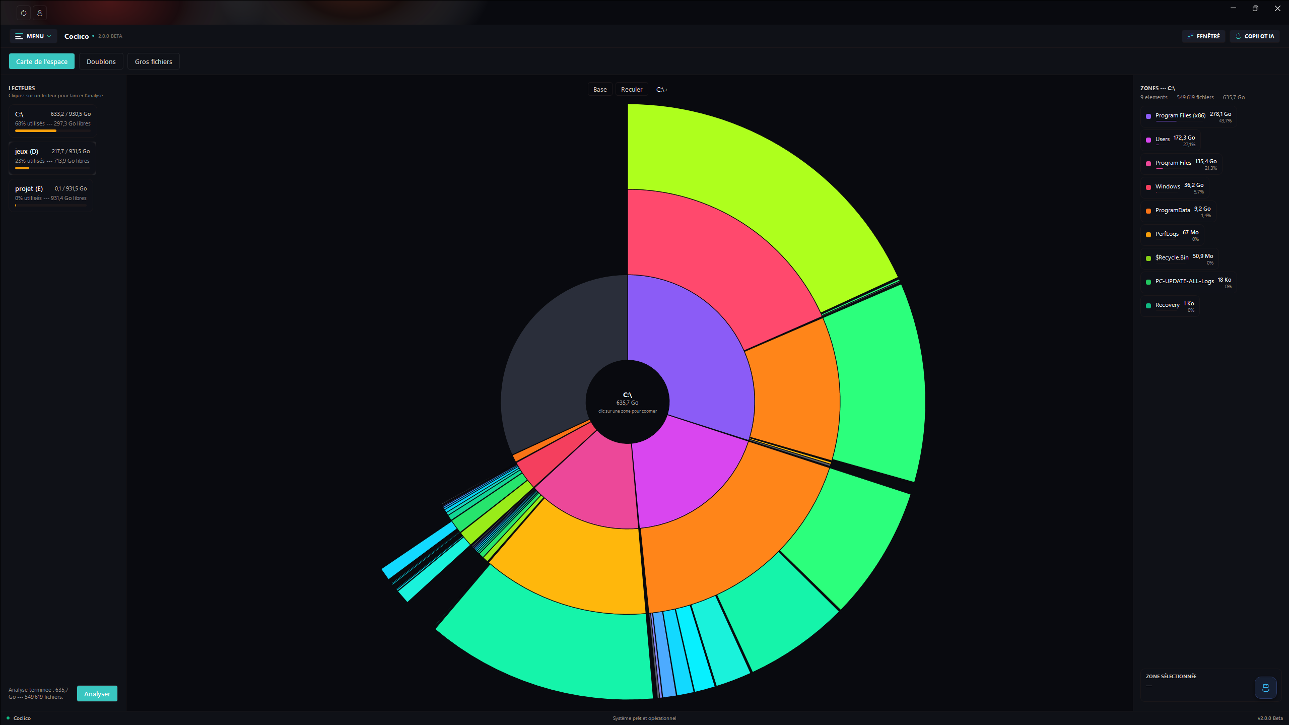 Disk usage map, duplicates and largest files