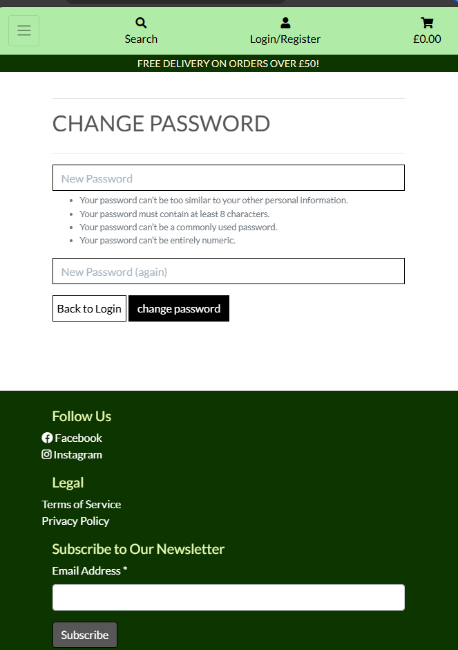 Forgotten password change password form