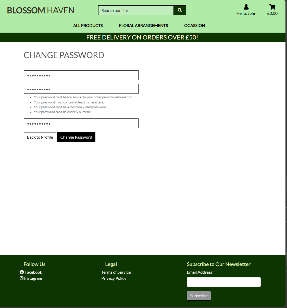 Change Password Page