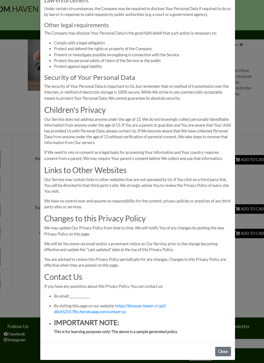 Image privacy policy example footer