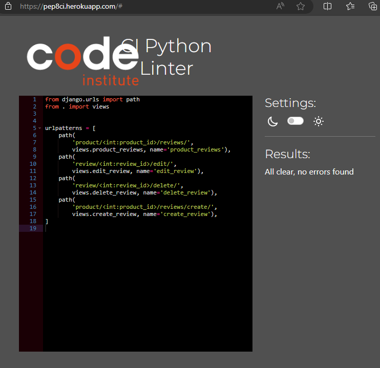 Review Urls Pep8 screenshot