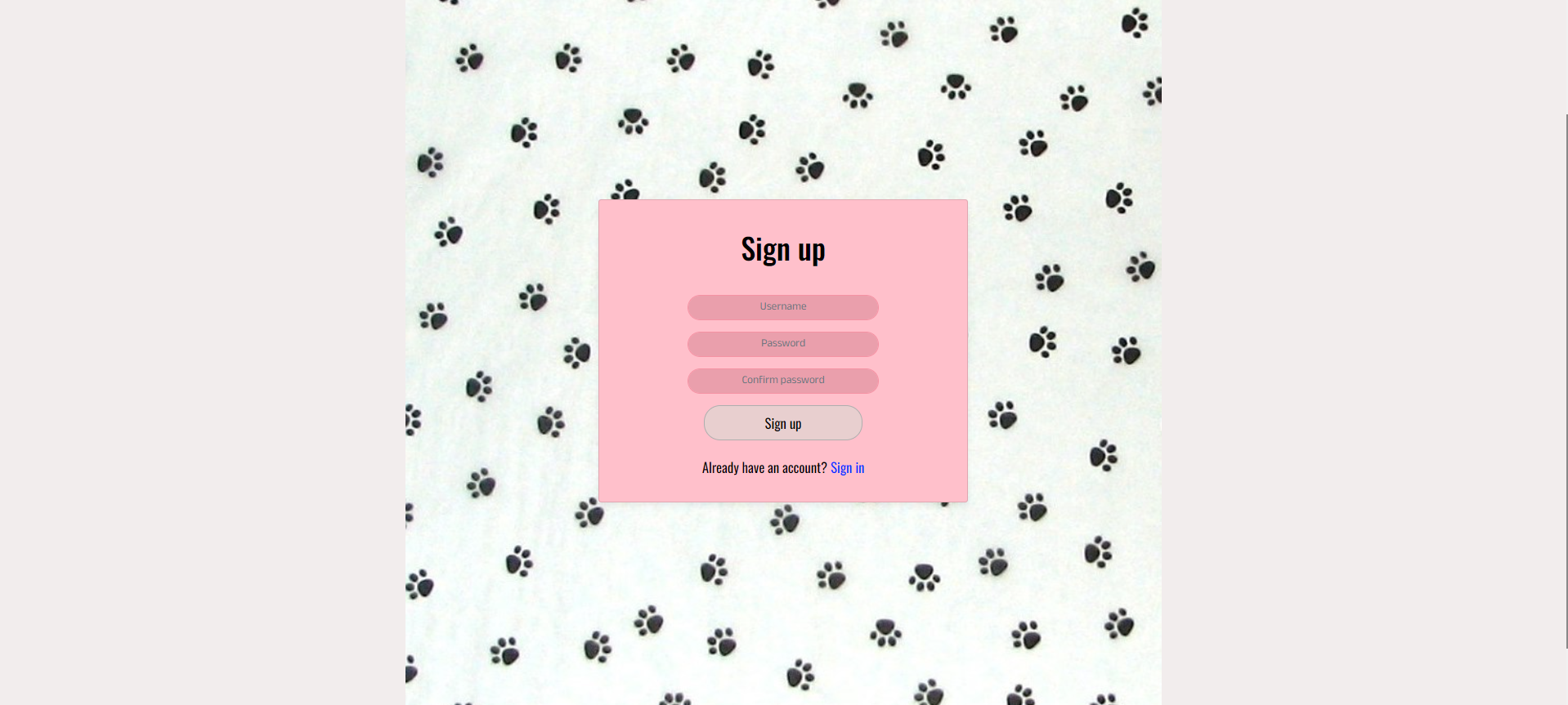 sign up page