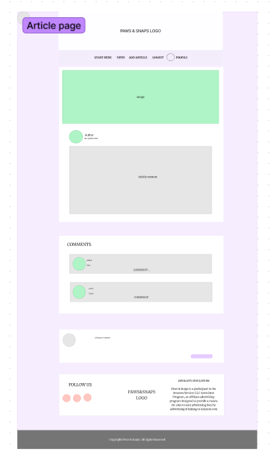 Article page wireframe