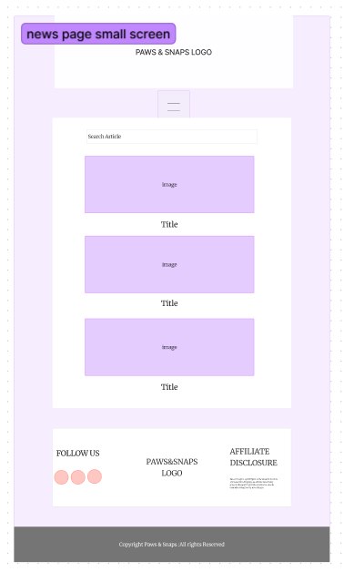 Articles Home Page wireframe on small screens