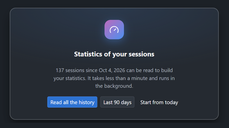 The first Statistics page asking how much history to read