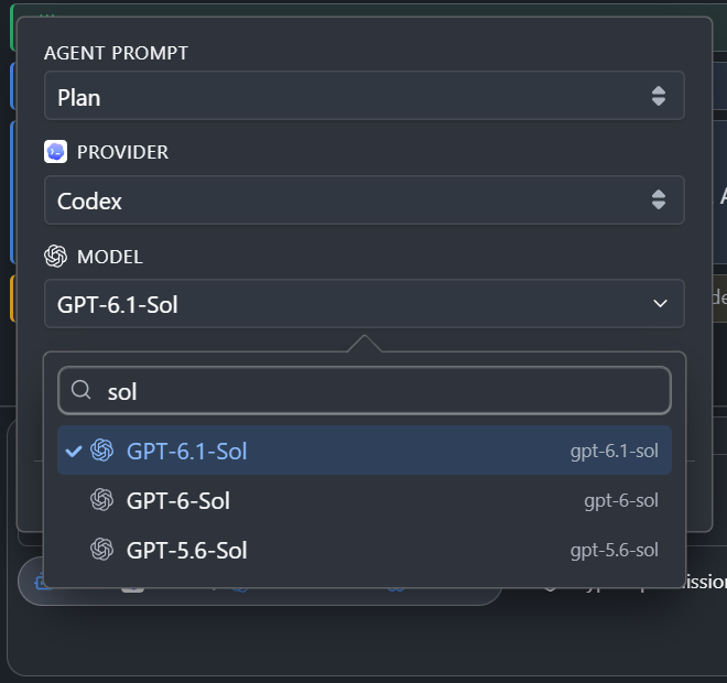 The model list of the prompt bar filtered by a search word