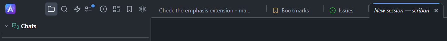 A kept session tab, the Bookmarks and Issues tabs, and a tab with an italic title