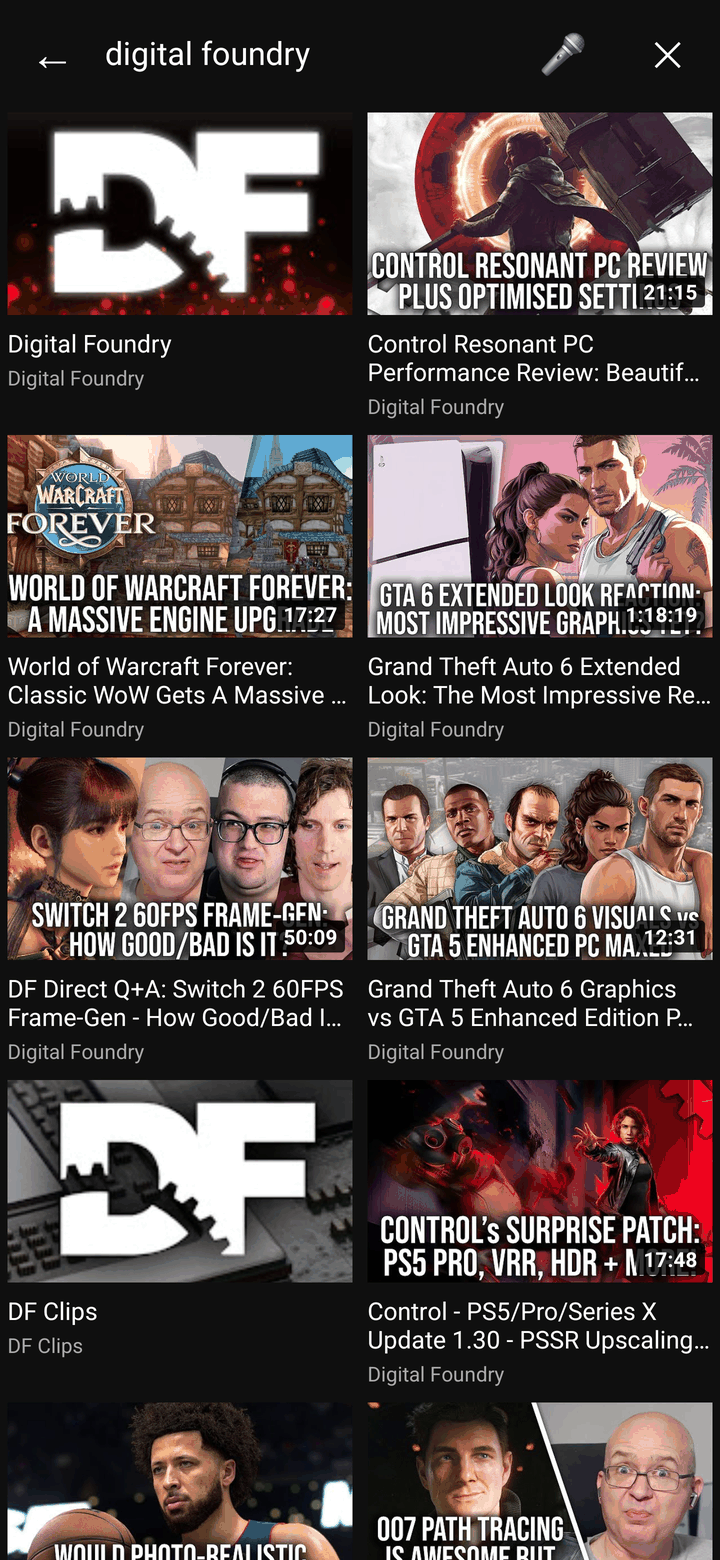 Search results grid with the voice search button