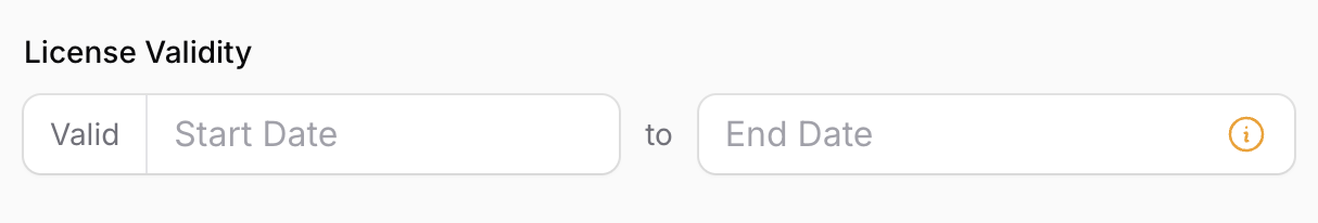 The "Start" input with "Valid" as a prefix label, and the "End" input with an info icon suffix action.