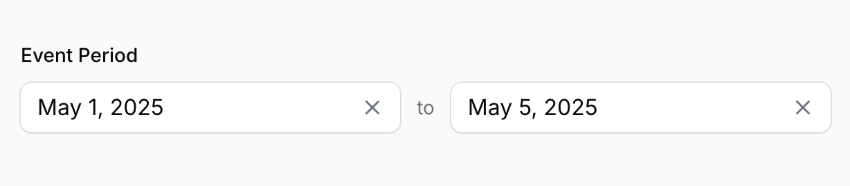 The DateRangePicker field with a date range selected, popover closed.