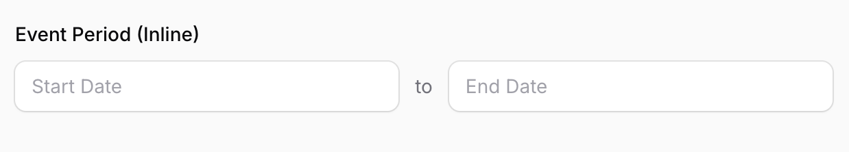 Date range picker with inputs displayed horizontally side by side.