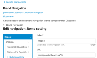 Preview of Brand Navigation’s navigation-items editor.