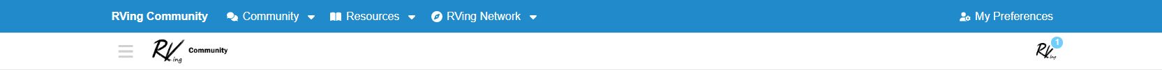 RVing Community with a blue navigation bar, community menus and its own forum logo.