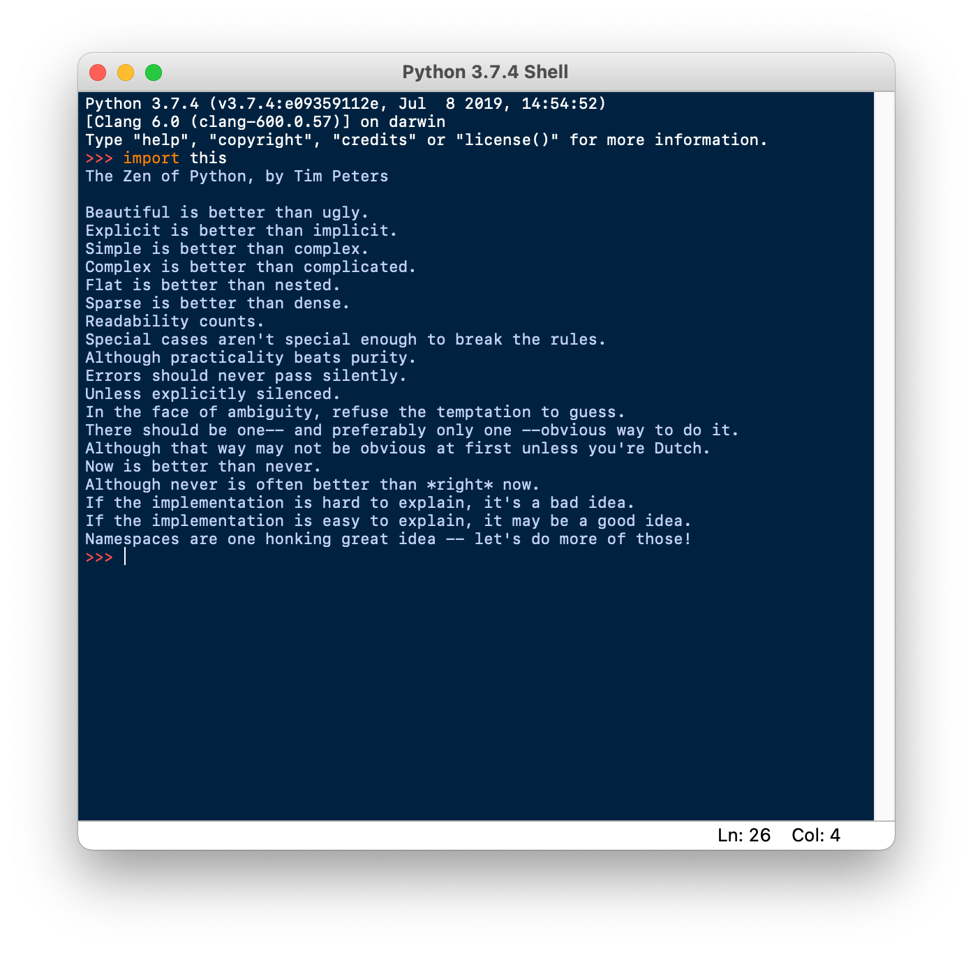 Python IDLE window on macOS