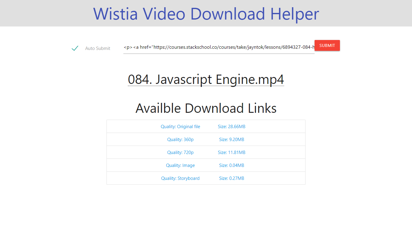 Wistia Download Helper Screenshot