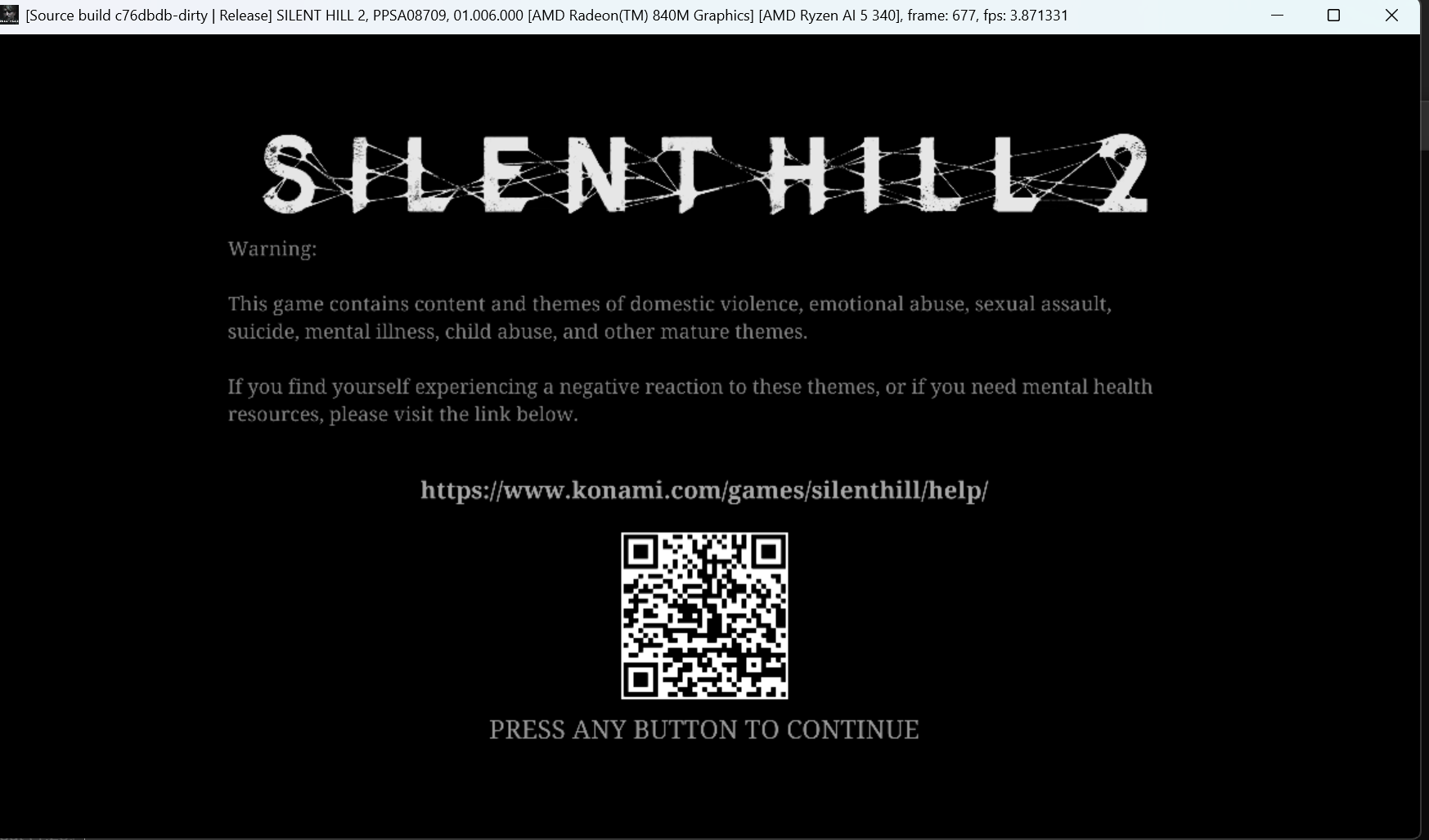 Silent Hill 2 content-warning screen on KytyPlus