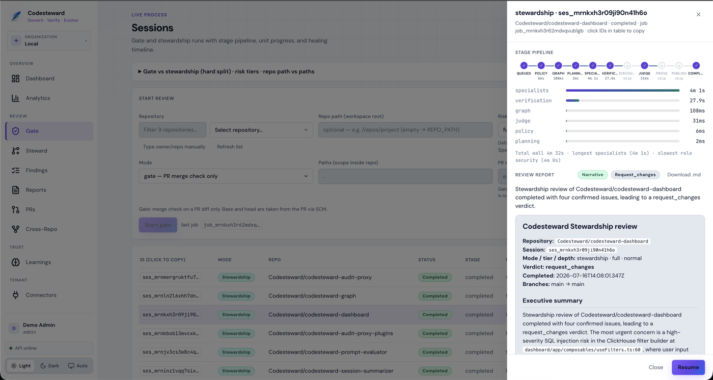 Session stage pipeline and review report