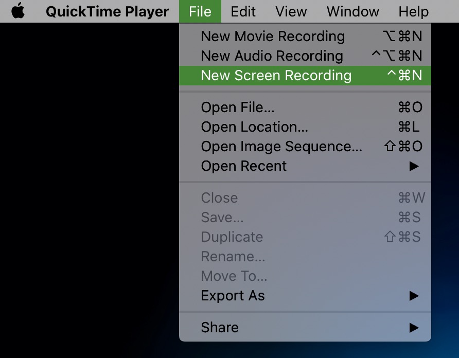 QuickTime Player New Screen Recording