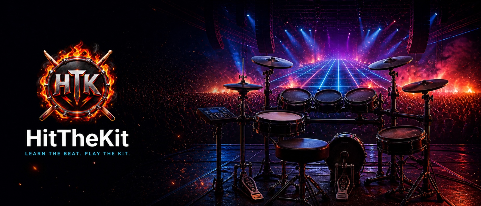 HitTheKit electronic drum kit on a neon concert stage
