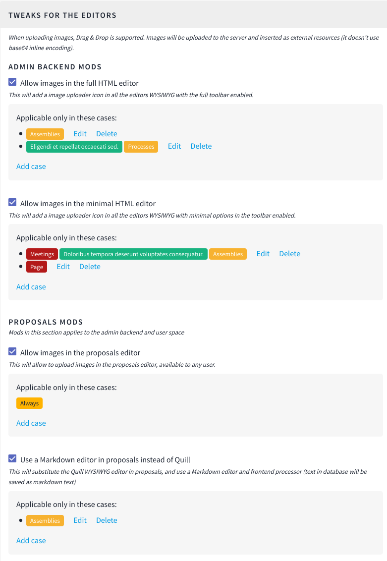 Admin tweaks for editors