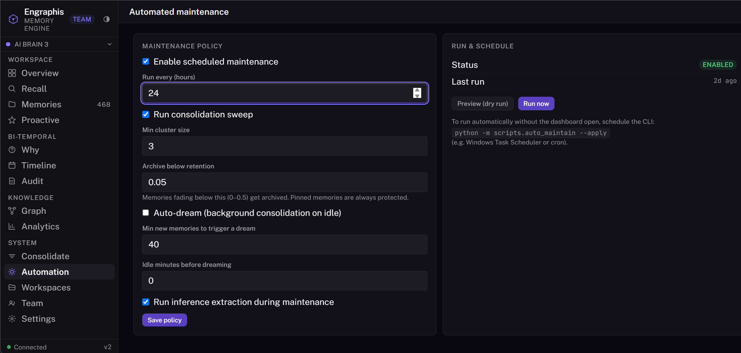 Engraphis Automated maintenance policy and scheduling dashboard