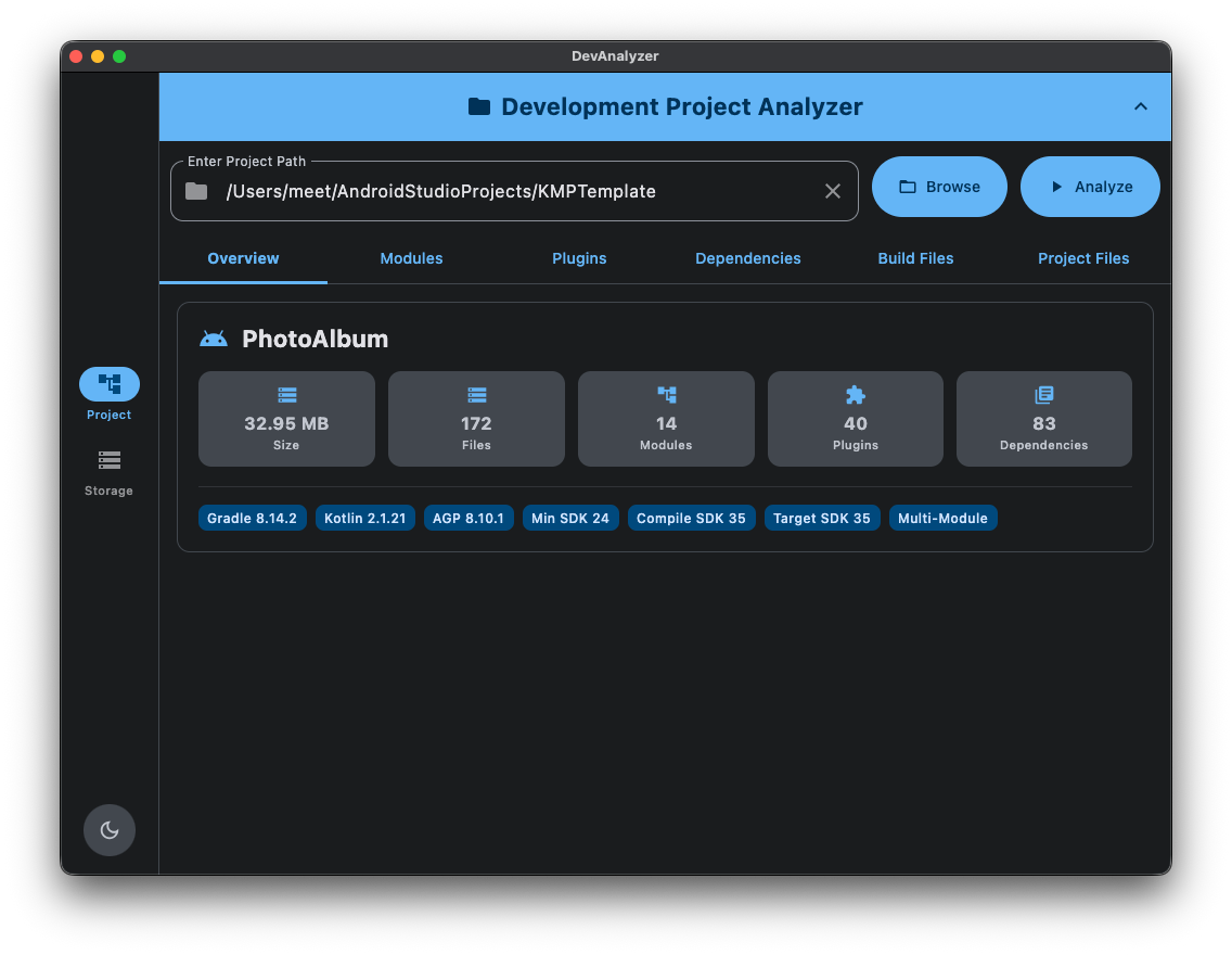 Development Project Analyzer Screenshot