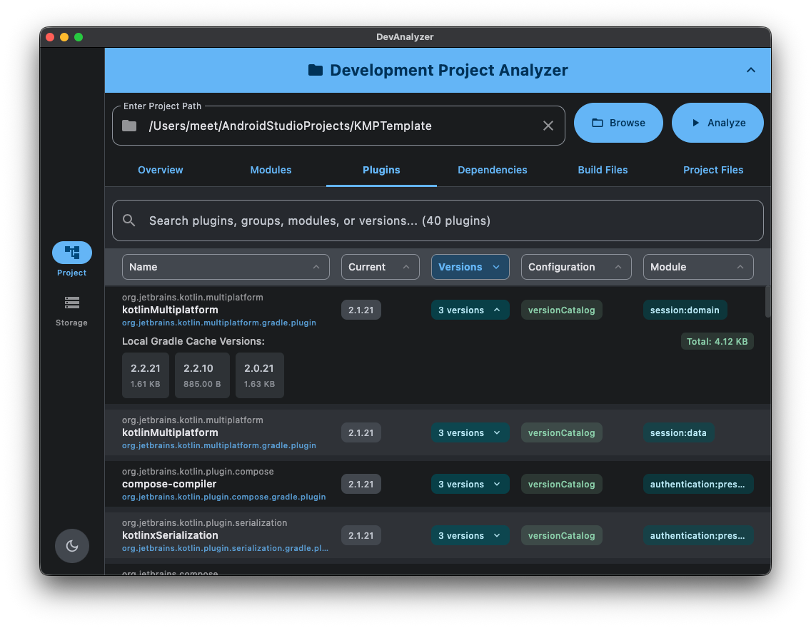 Development Project Analyzer Screenshot