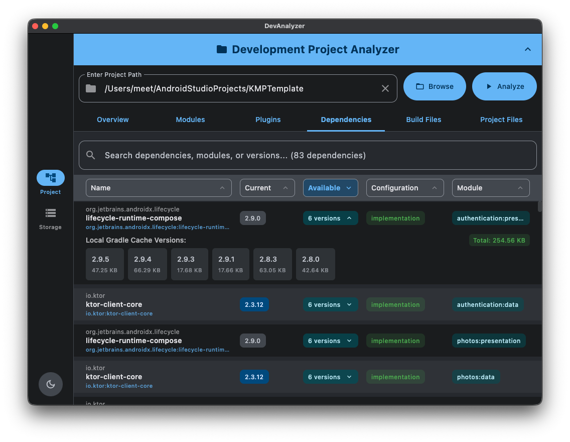 Development Project Analyzer Screenshot